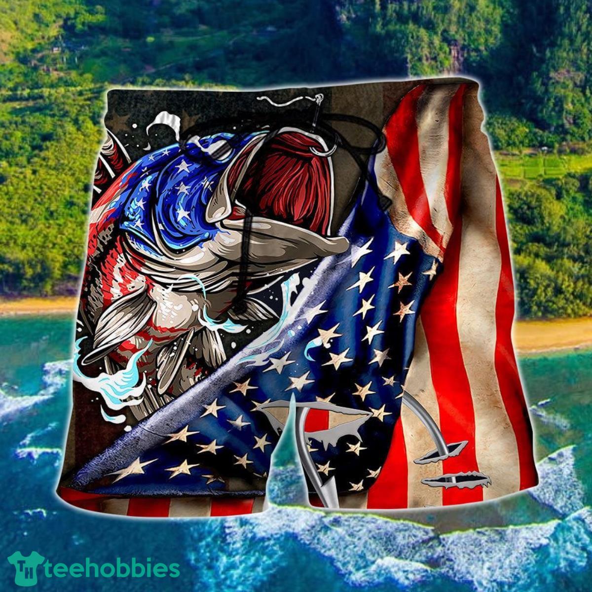 Fishing Us Flag Cool Hawaii Shorts For Men - Summer Beach Shorts Product Photo 1