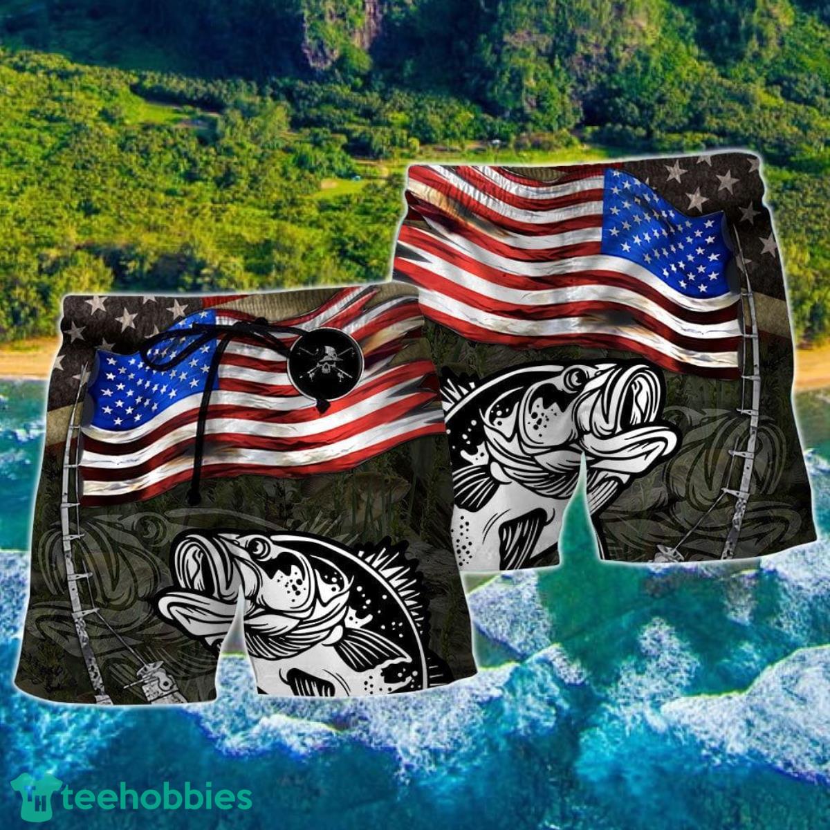 Fishing Us Flag Flying Retro Hawaii Shorts For Men - Summer Beach Shorts Product Photo 2