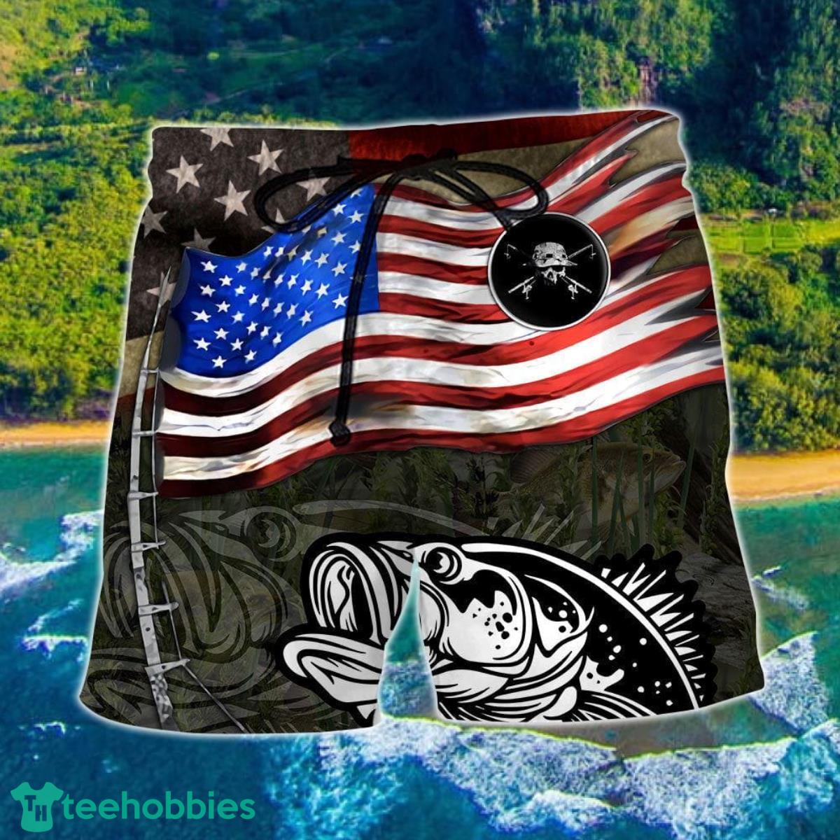 Fishing Us Flag Flying Retro Hawaii Shorts For Men - Summer Beach Shorts Product Photo 1
