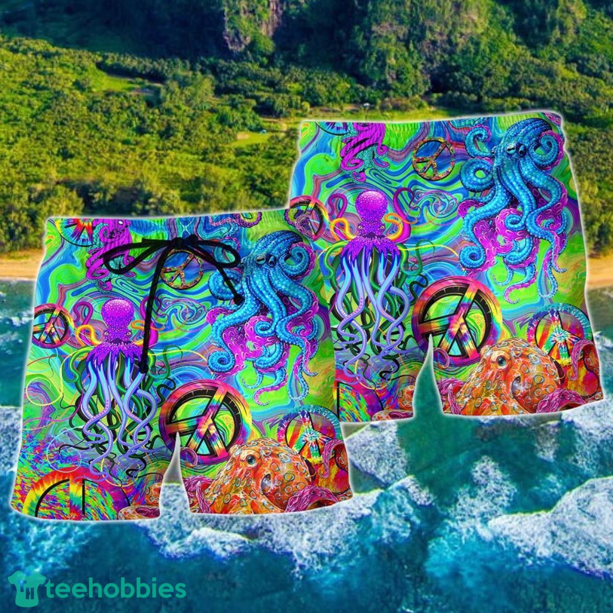 Hippie Funny Octopus Colorful Tie Dye Summer Beach Hawaii Shorts Product Photo 2