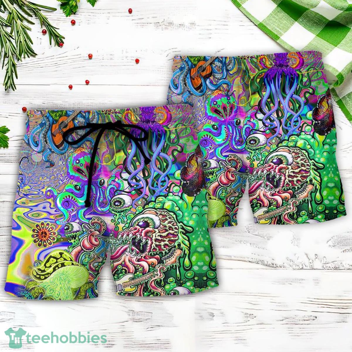 Hippie Funny Octopus Love Music Colorful Ocean Summer Beach Hawaii Shorts Product Photo 2