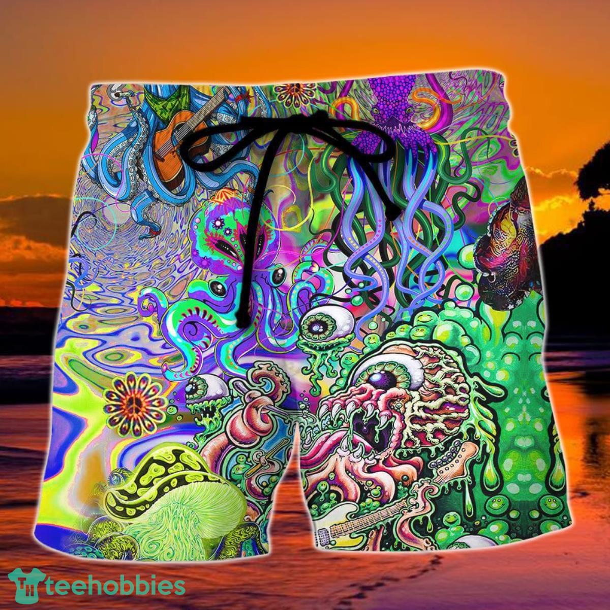 Hippie Funny Octopus Love Music Colorful Ocean Summer Beach Hawaii Shorts Product Photo 1