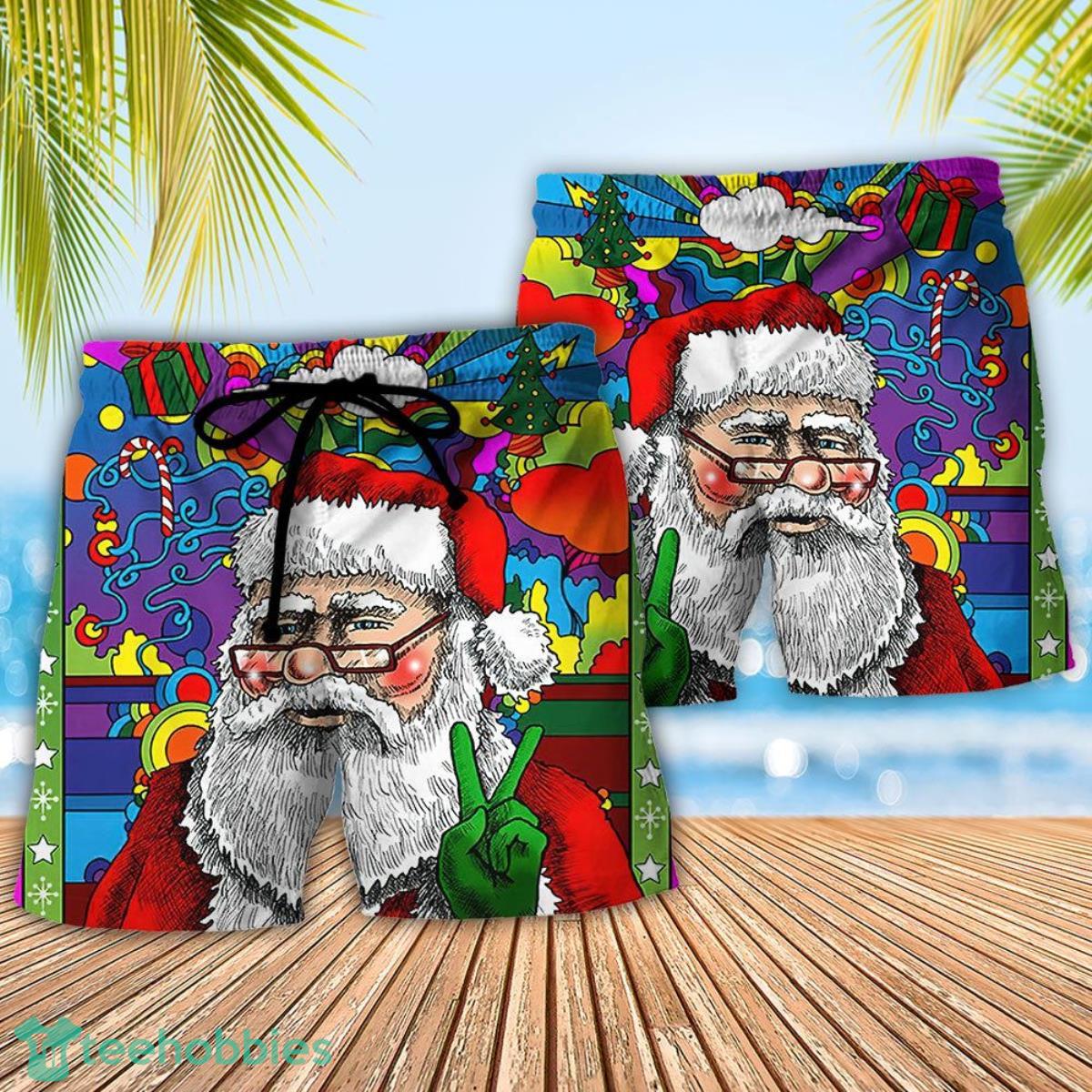 Hippie Funny Santa Claus Christmas Summer Beach Hawaii Shorts Product Photo 2