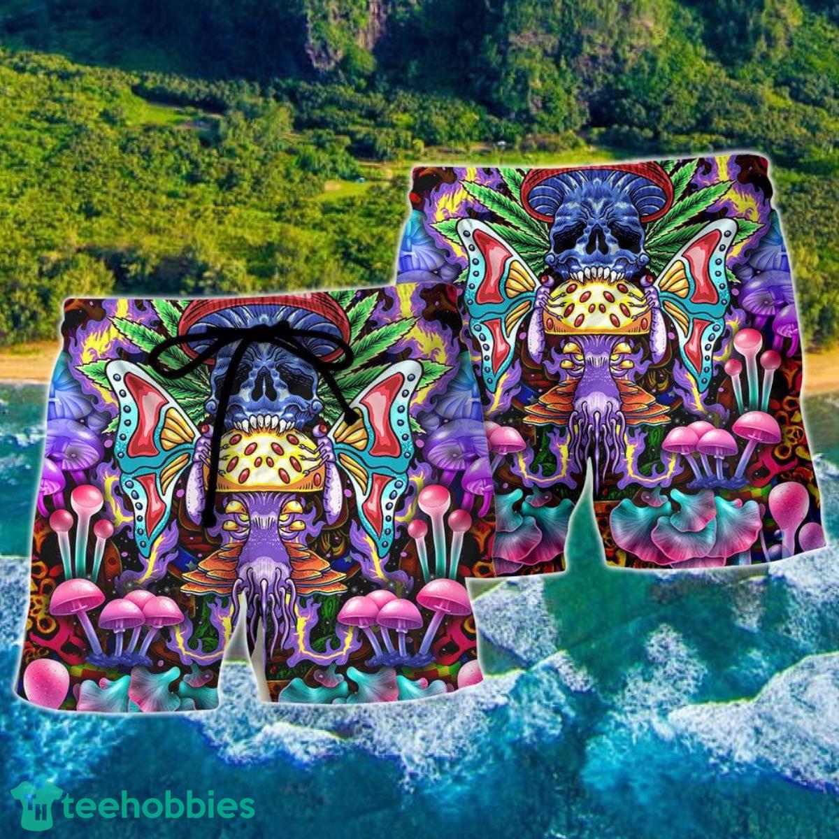Hippie Mushroom And Skull Art Summer Beach Hawaii Shorts Product Photo 2
