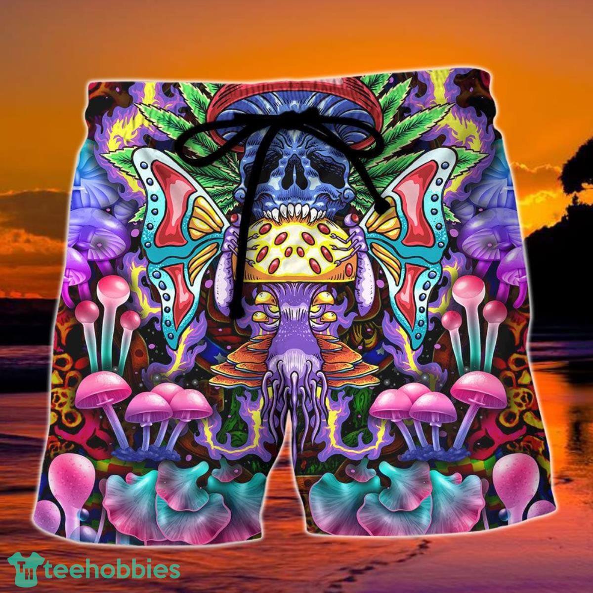 Hippie Mushroom And Skull Art Summer Beach Hawaii Shorts Product Photo 1