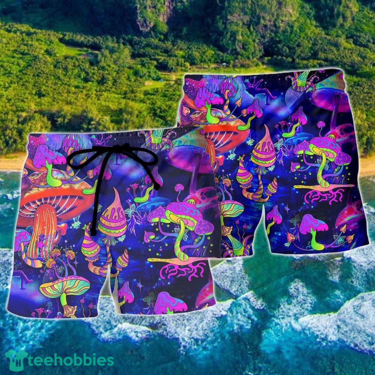 Hippie Mushroom Galaxy Neon Colorful Art Summer Beach Hawaii Shorts Product Photo 2