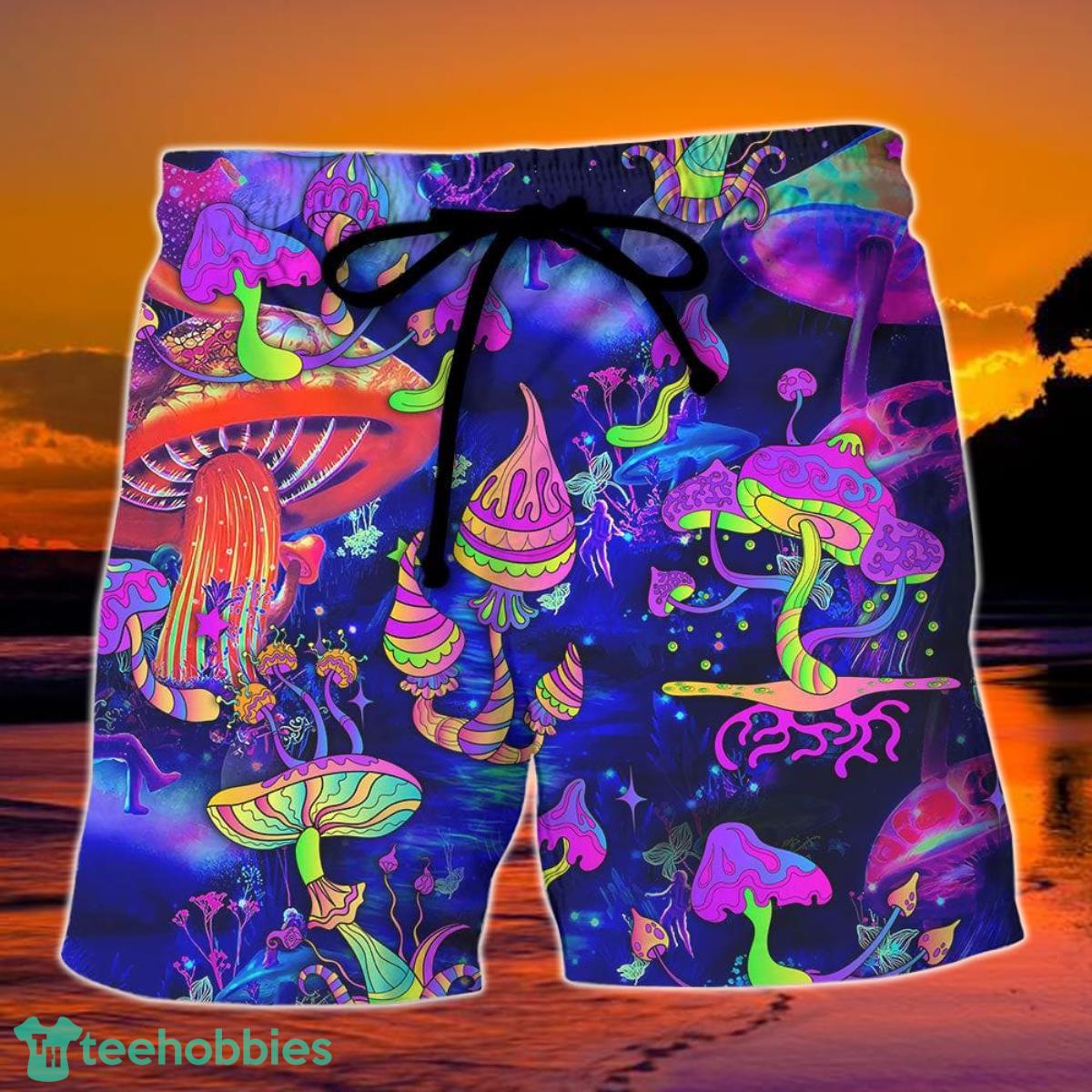 Hippie Mushroom Galaxy Neon Colorful Art Summer Beach Hawaii Shorts Product Photo 1