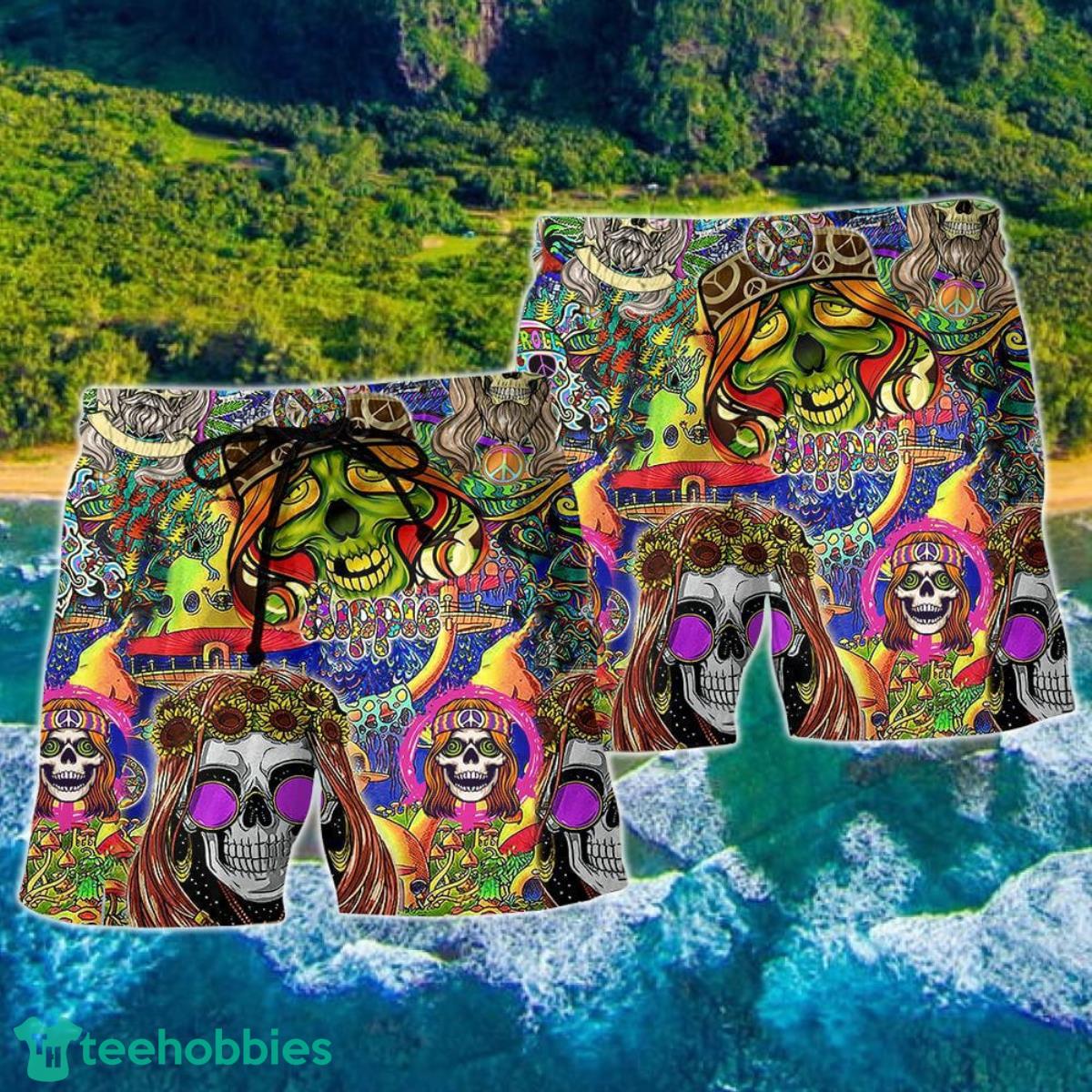 Hippie Skull Rock And Roll Summer Beach Hawaii Shorts Product Photo 2