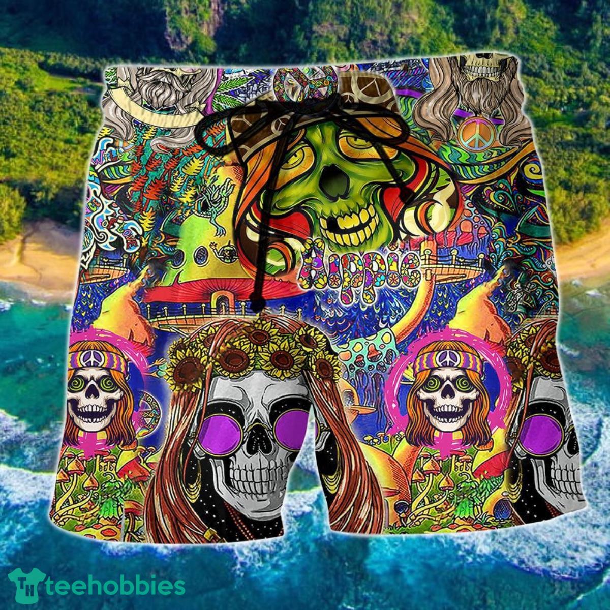 Hippie Skull Rock And Roll Summer Beach Hawaii Shorts Product Photo 1
