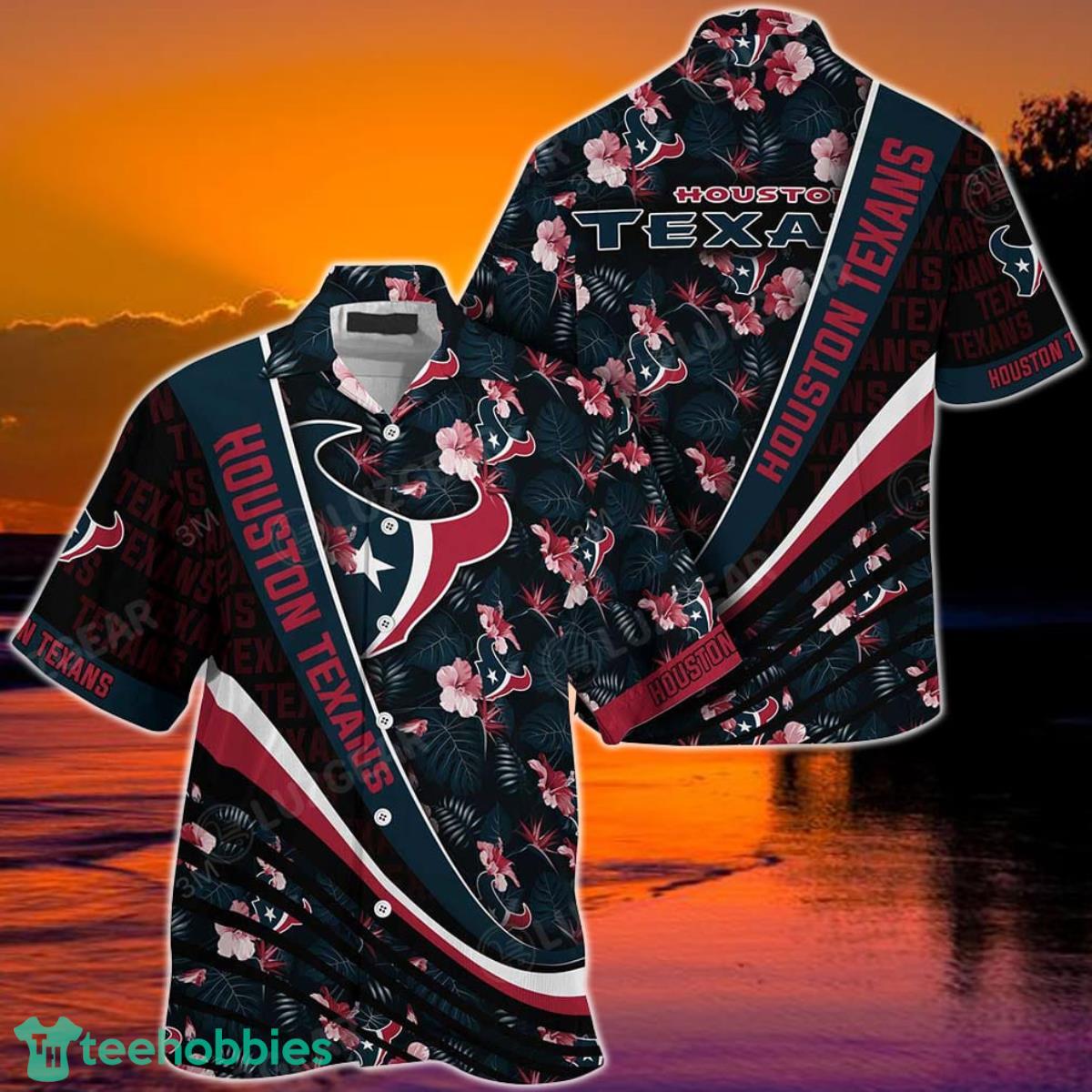 Houston Texans NFL Football With Tropical Flower Pattern Hawaiian Shirt For Fans Product Photo 1