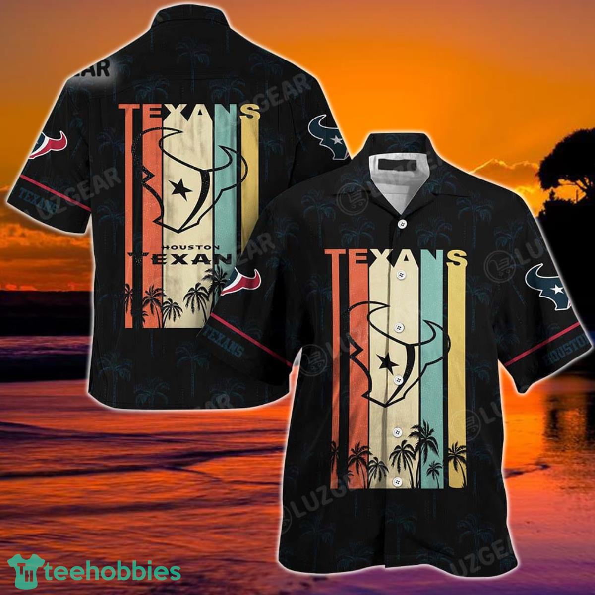 Houston Texans NFL Hawaii Beach Shirt Retro Vintage Summer Short Sleeve Button Hawaiian Shirt Product Photo 1