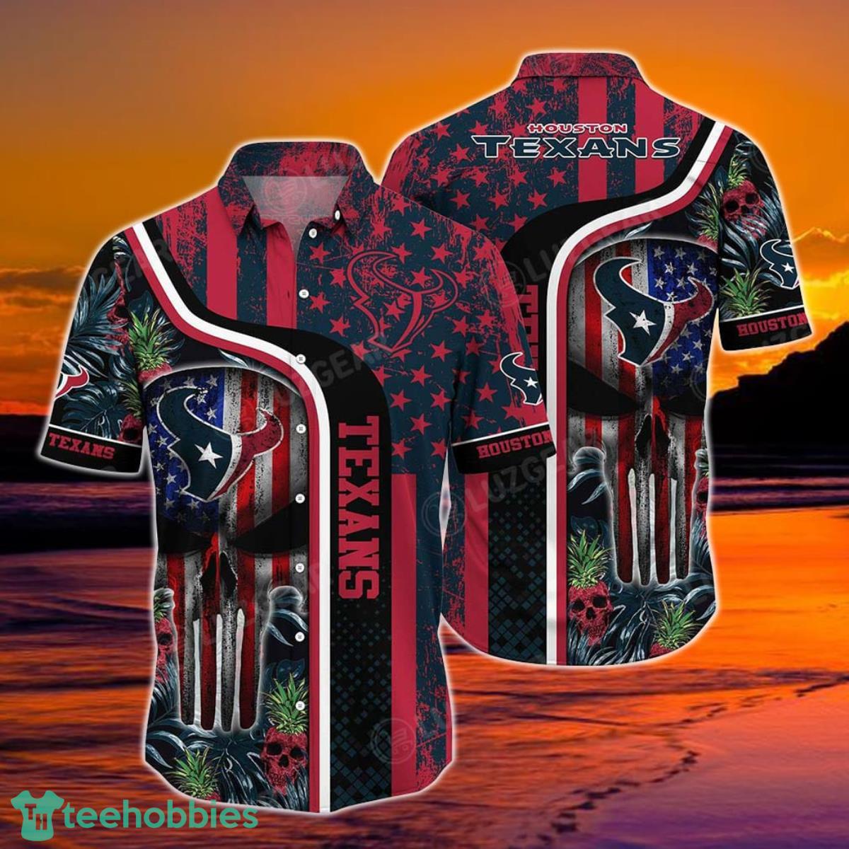Houston Texans NFL Hawaiian Shirt Graphic Tropical Pattern Skull Punisher 3D Printed Best Gift For Fans Product Photo 1