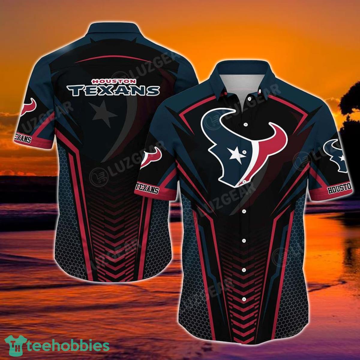 Houston Texans NFL Team Football Beach Shirt Summer Button Down Hawaiian Shirt Best Fan Ever Product Photo 1