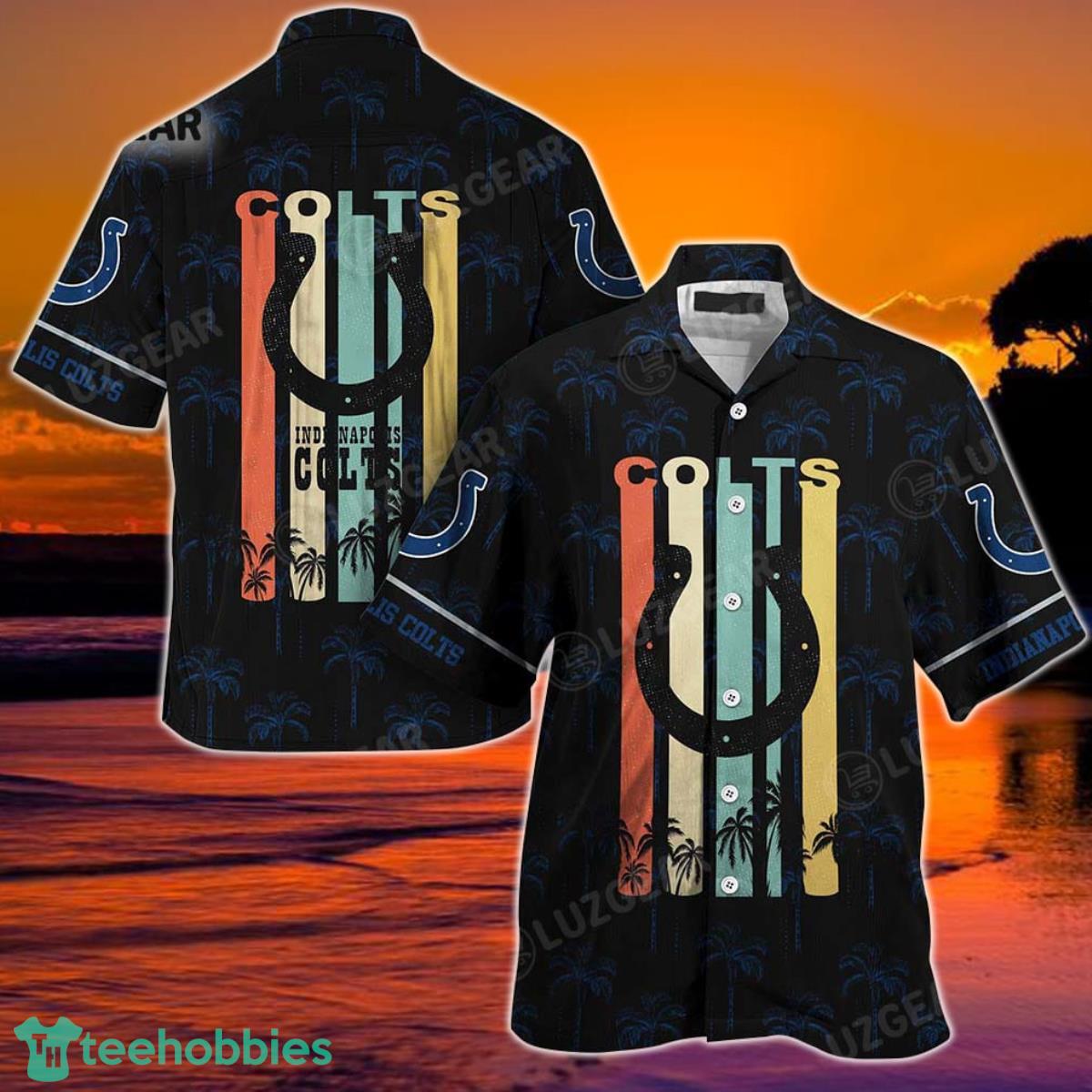 Indianapolis Colts NFL Hawaii Beach Shirt Retro Vintage Summer Short Sleeve Button Hawaiian Shirt Product Photo 1 Indianapolis Colts NFL Hawaii Beach Shirt Retro Vintage Summer Short Sleeve Button Hawaiian Shirt Product Photo 1