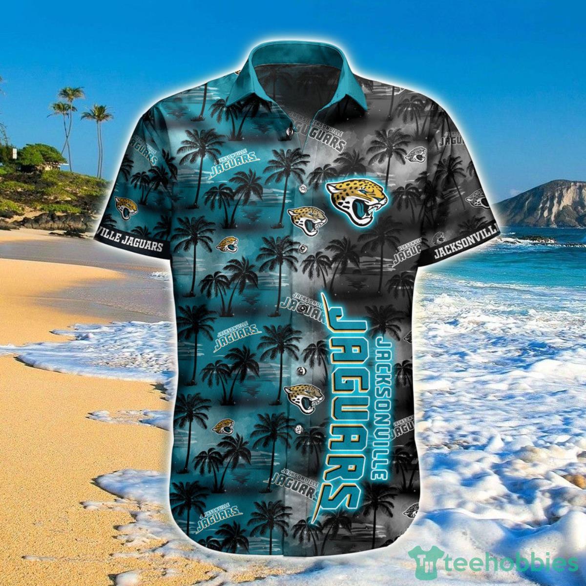 Jacksonville Jaguars Hawaiian Shirt Palm Tree Pattern Product Photo 1
