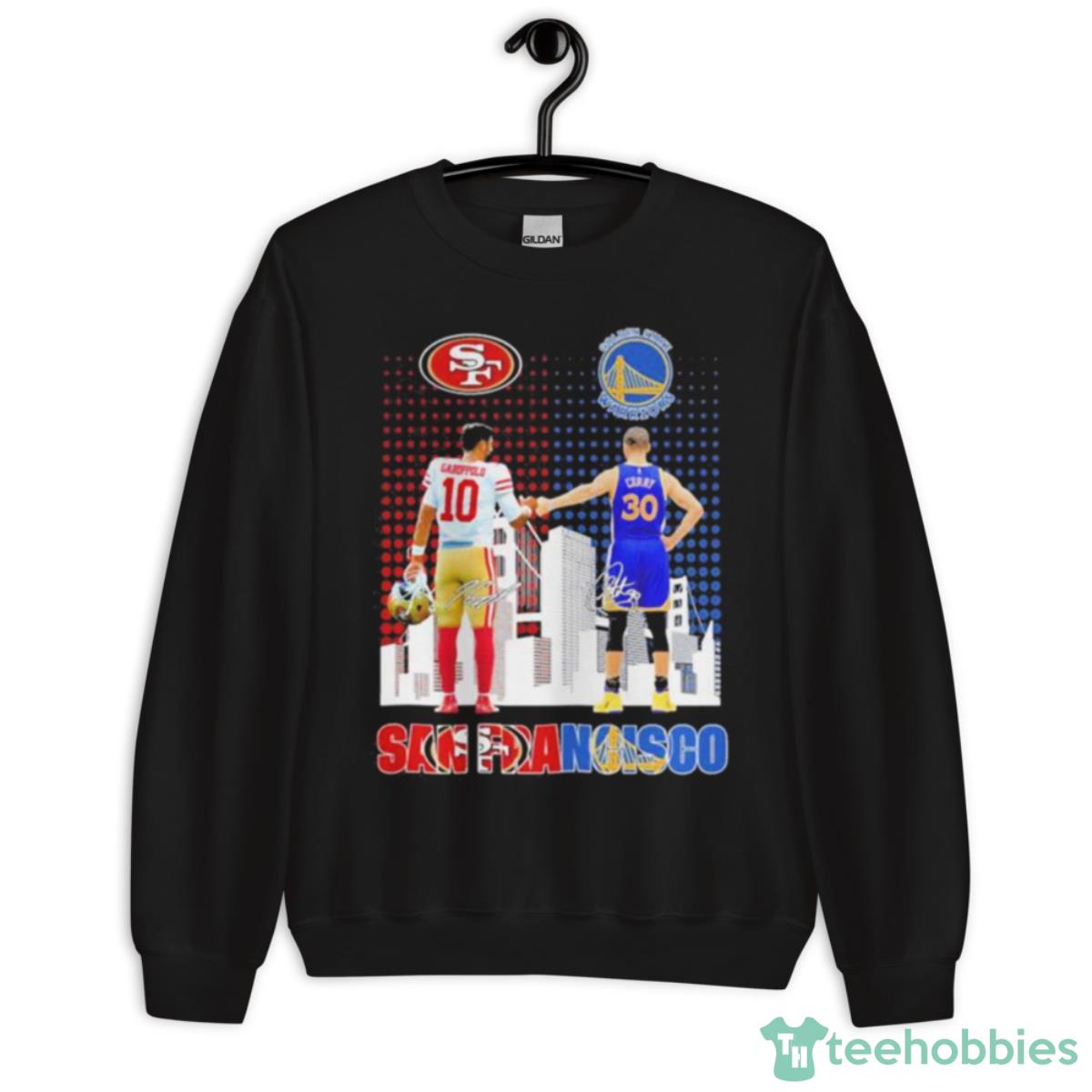 Jimmy Garoppolo And Stephen Curry San Francisco City Skyline Signatures Shirt - Unisex Crewneck Sweatshirt