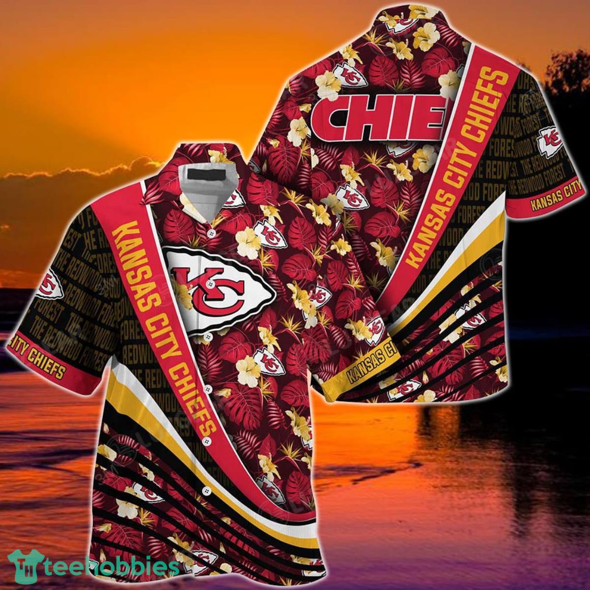 Kansas City Chiefs NFL Football With Tropical Flower Pattern Hawaiian Shirt For Fans Product Photo 1