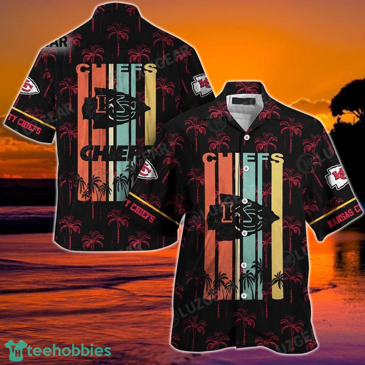 Kansas City Chiefs NFL Hawaii Beach Shirt Retro Vintage Summer Short Sleeve Button Hawaiian Shirt Product Photo 1