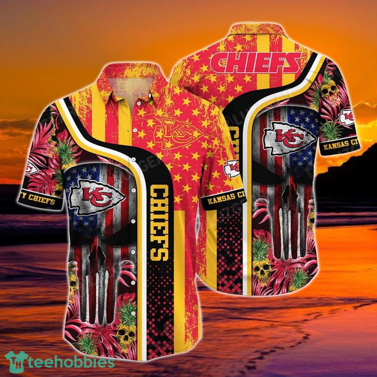 Kansas City Chiefs NFL Hawaiian Shirt Graphic Tropical Pattern Skull Punisher 3D Printed Best Gift For Fans Product Photo 1