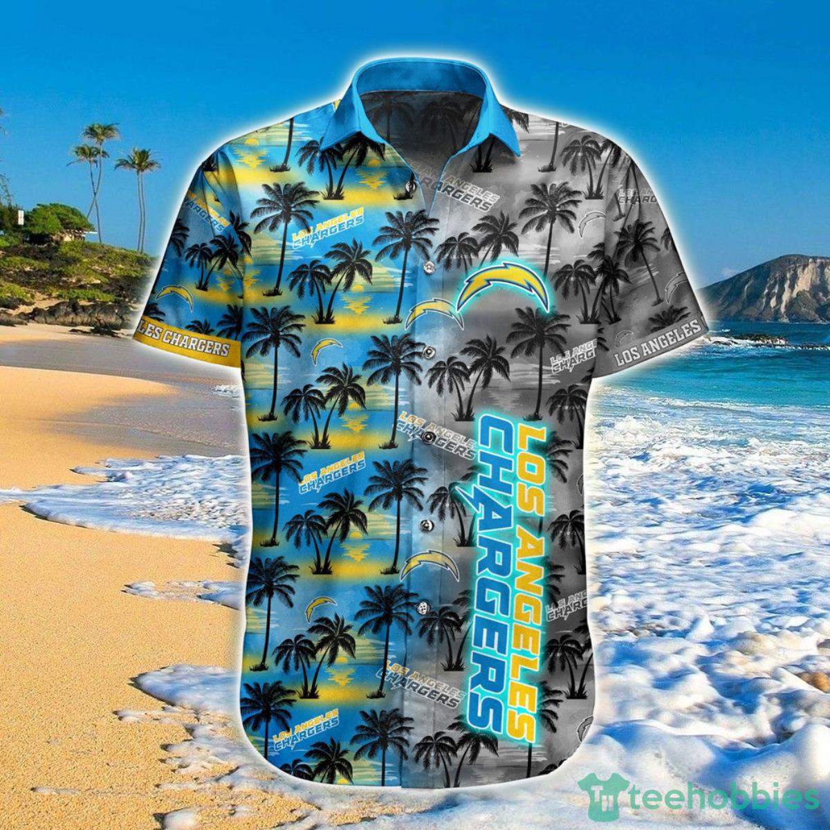 Los Angeles Chargers Hawaiian Shirt Palm Tree Pattern Product Photo 1