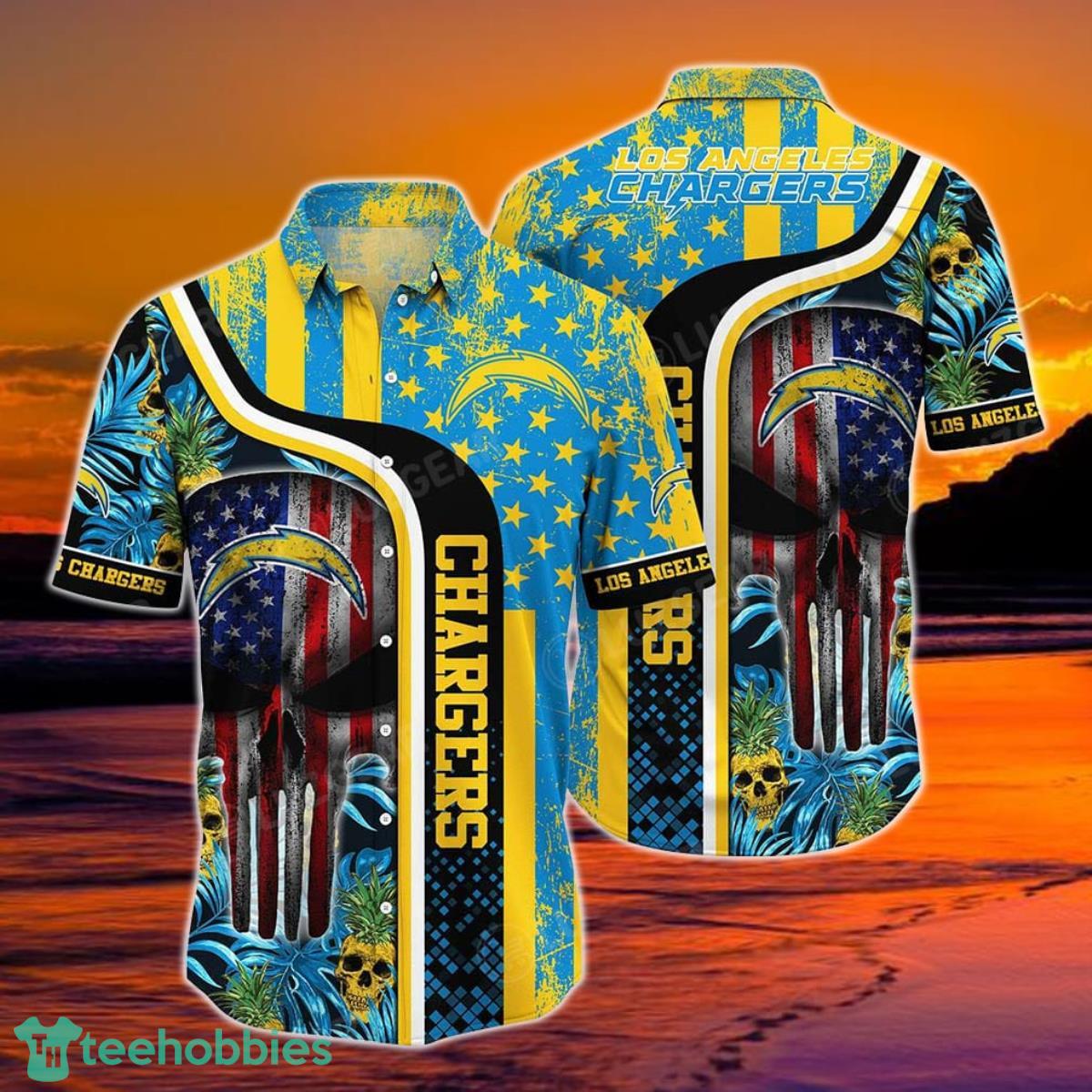 Los Angeles Chargers NFL Hawaiian Shirt Graphic Tropical Pattern Skull Punisher 3D Printed Best Gift For Fans Product Photo 1