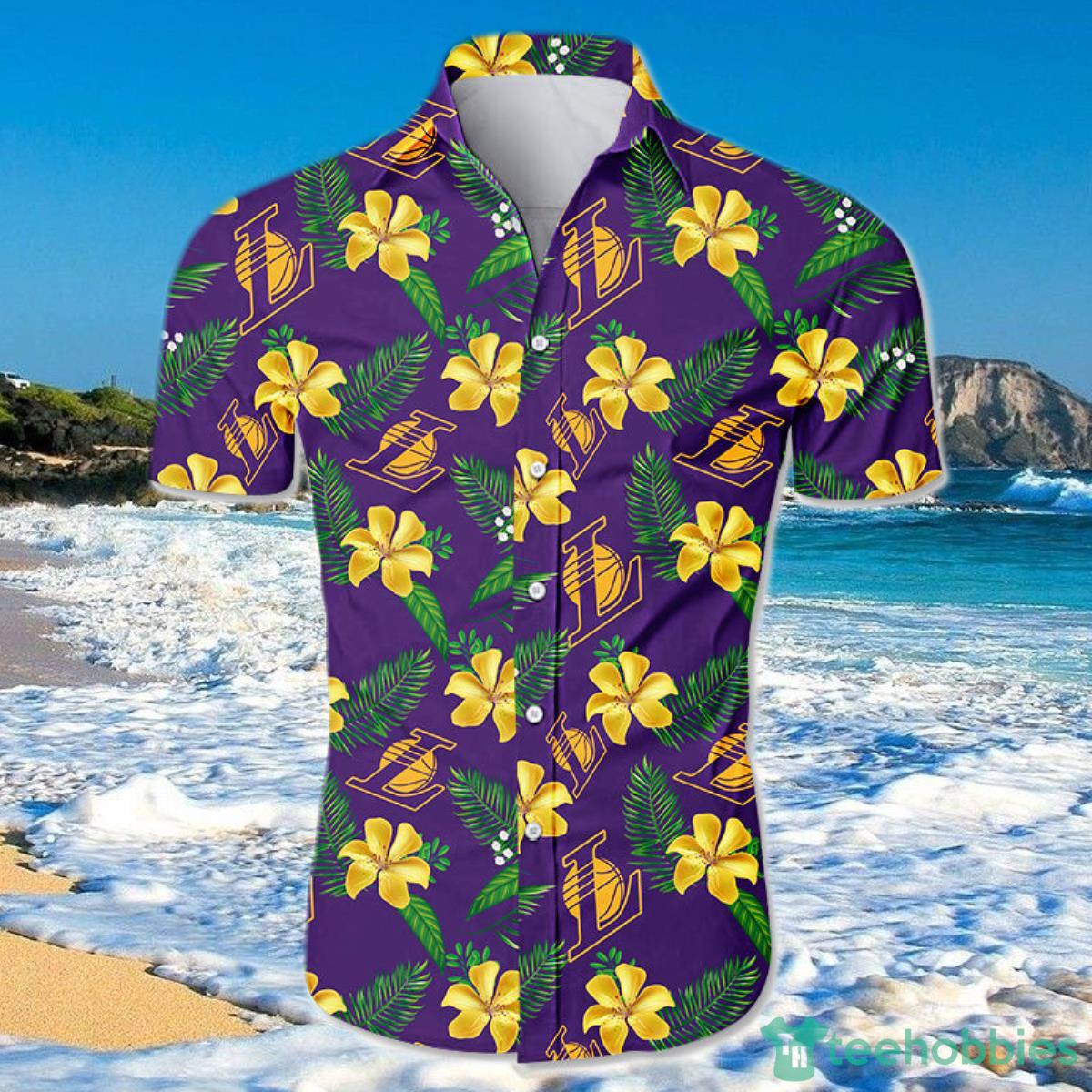 Los Angeles Lakers Hawaiian Shirt Flowers For Men And Women Product Photo 1