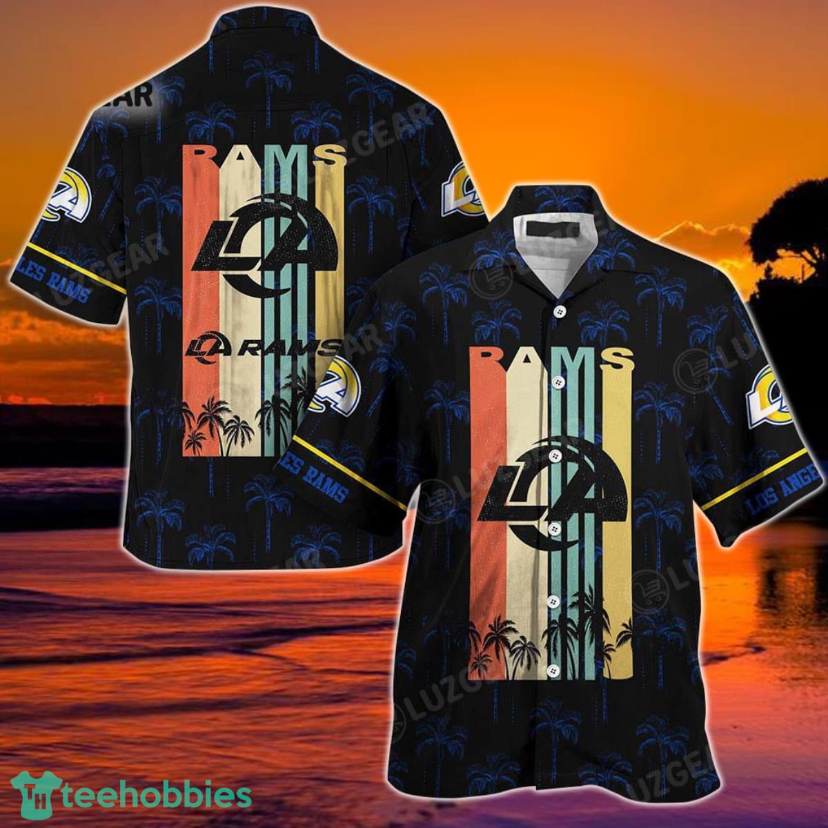 Los Angeles Rams NFL Hawaii Beach Shirt Retro Vintage Summer Short Sleeve Button Hawaiian Shirt Product Photo 1