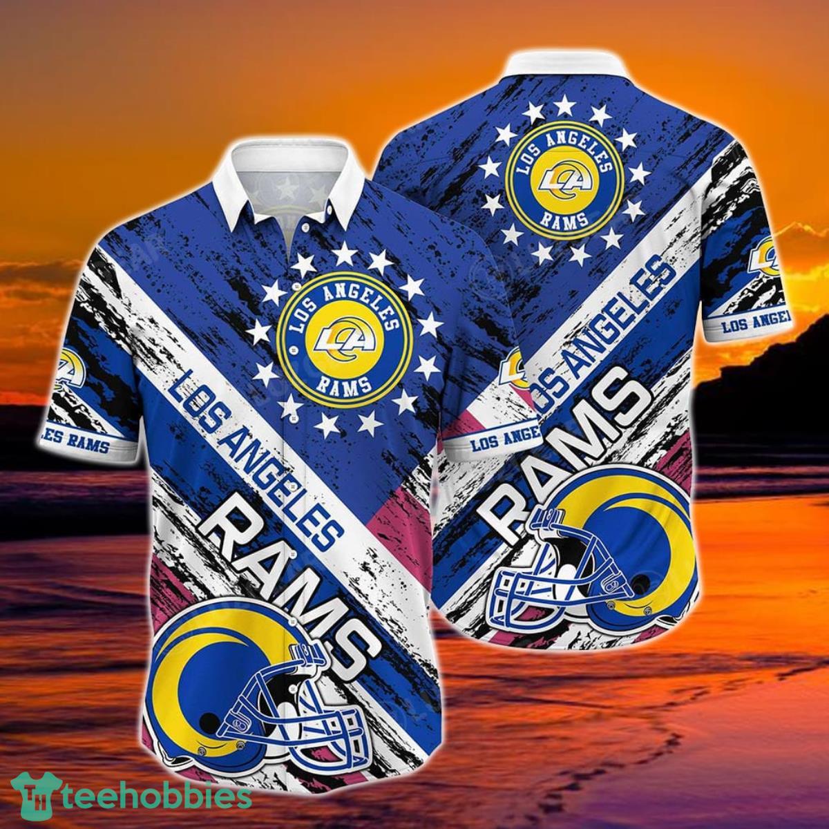 Los Angeles Rams NFL Hawaiian Shirt Graphic American Flag 3D Printed Short Shirt Best Gift For Fans Product Photo 1
