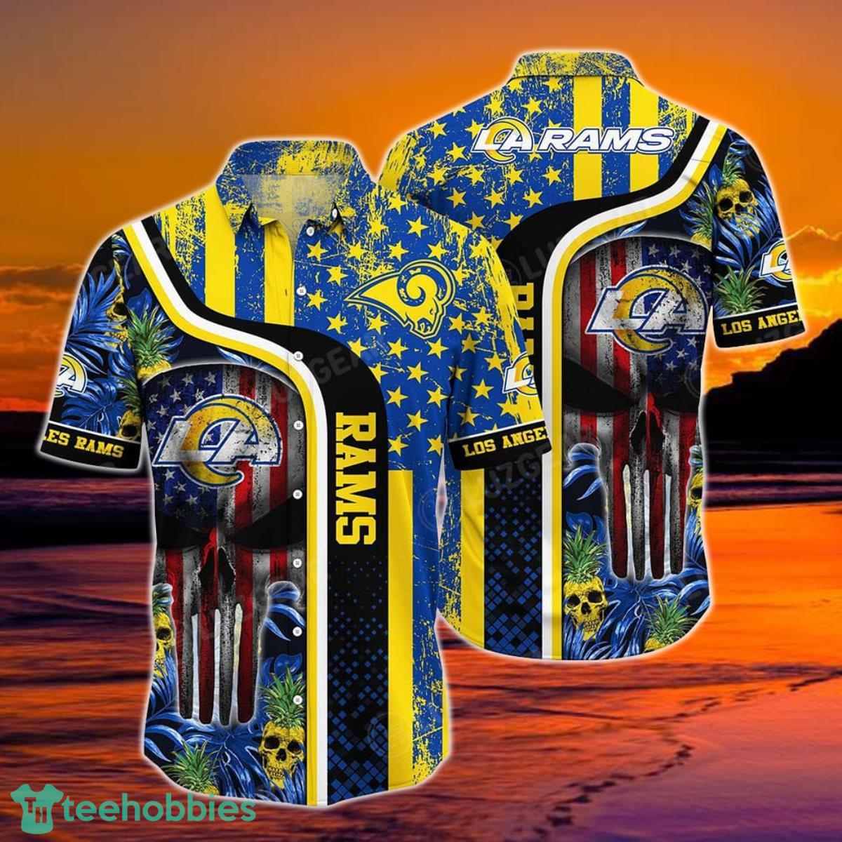 Los Angeles Rams NFL Hawaiian Shirt Graphic Tropical Pattern Skull Punisher 3D Printed Best Gift For Fans Product Photo 1