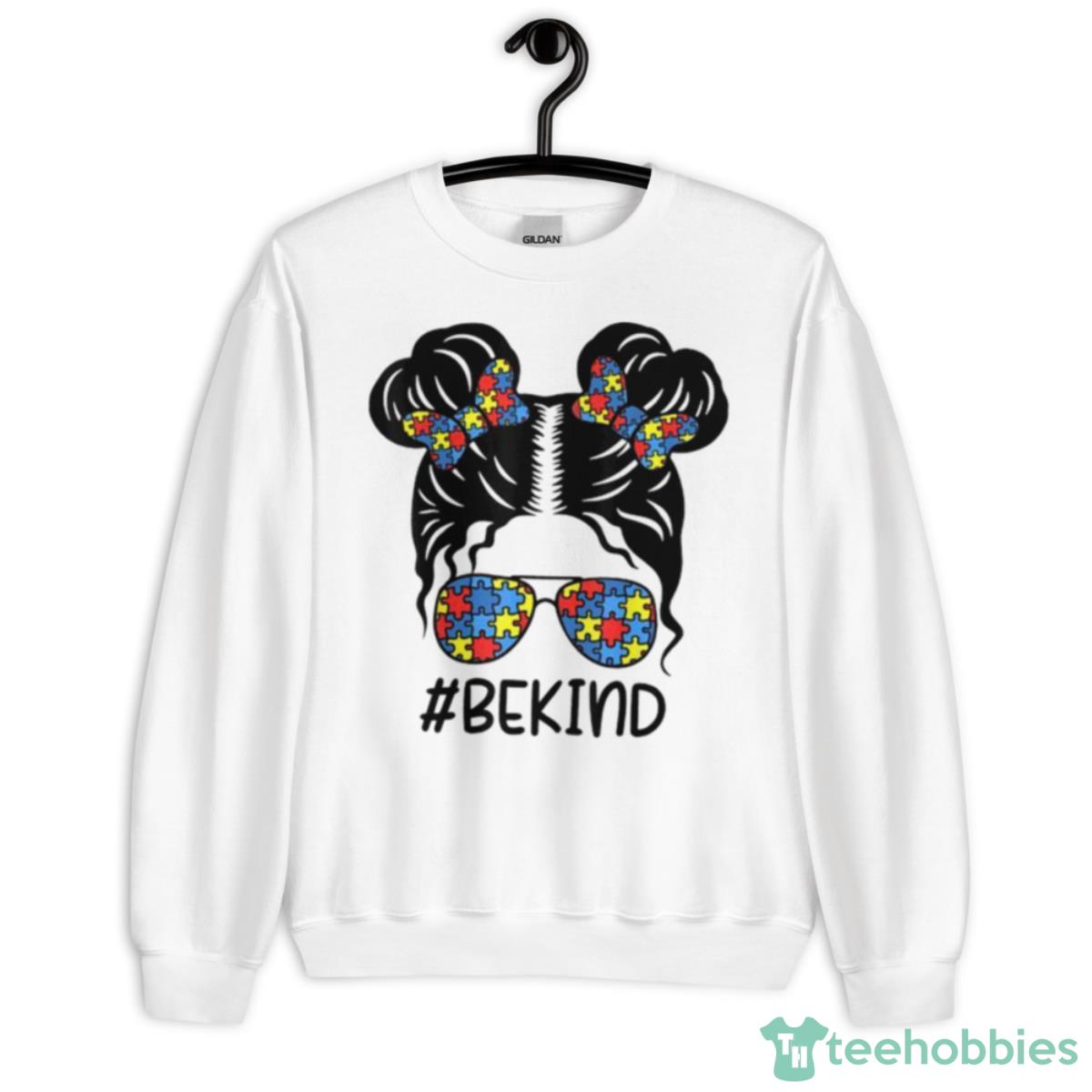 Messy Bun Girl Autism #BeKind Shirt - Unisex Heavy Blend Crewneck Sweatshirt
