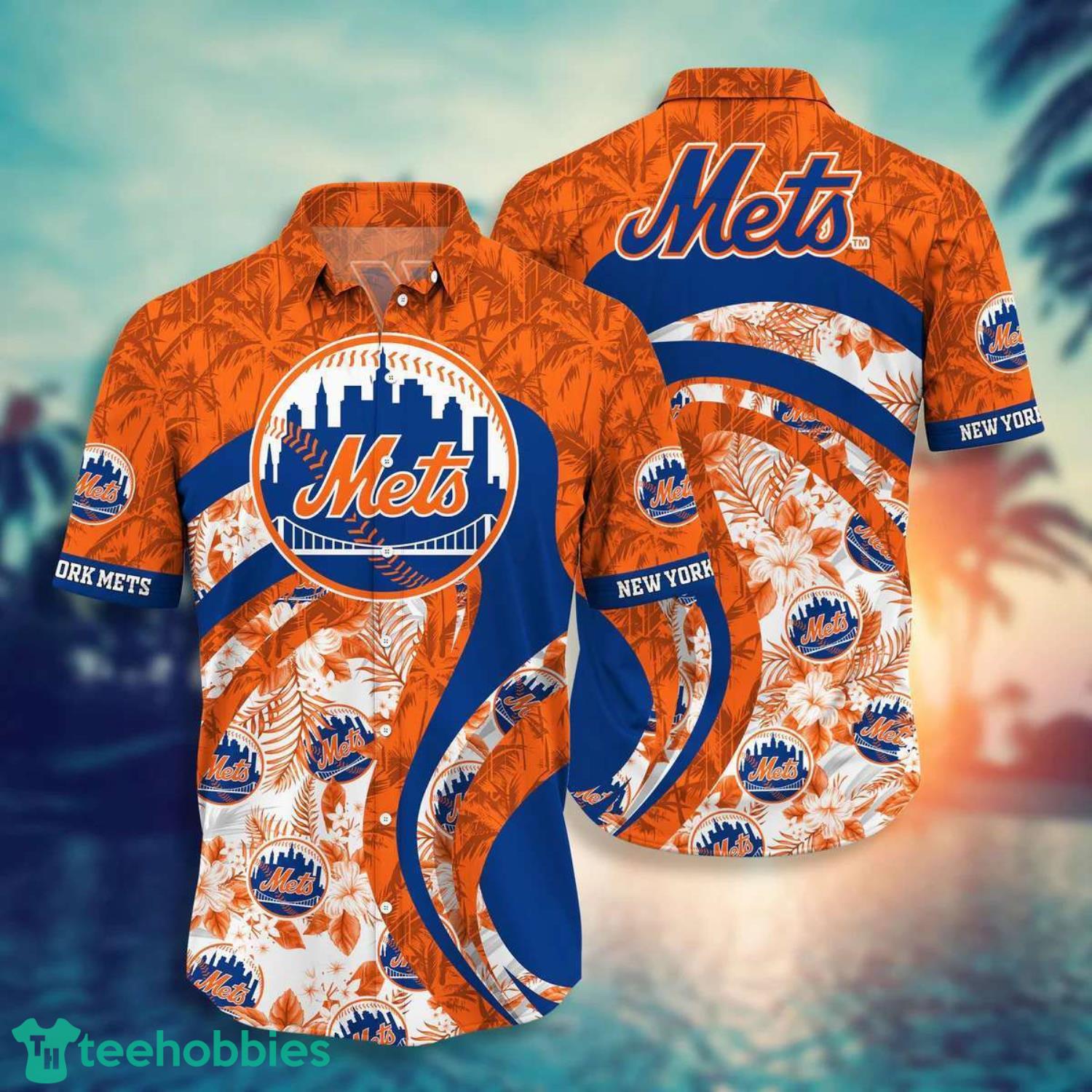Mets Hawaiian Shirt Mets Flower Hawaiian Shirt Product Photo 1