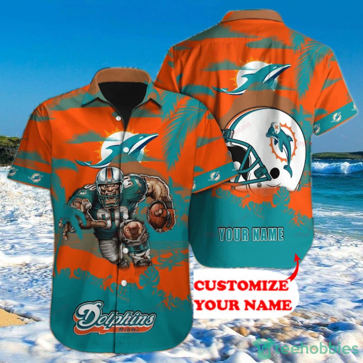 Miami Dolphins Hawaiian Shirt Mascot Custom Name Product Photo 1