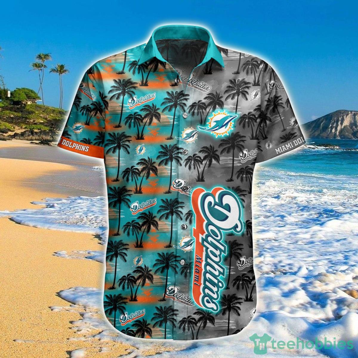 Miami Dolphins Hawaiian Shirt Palm Tree Pattern For Fan Product Photo 1