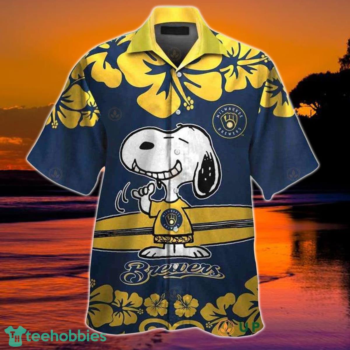 Milwaukee Brewers Hawaiian Shirt Snoopy Hibiscus Aloha Shirt Product Photo 1