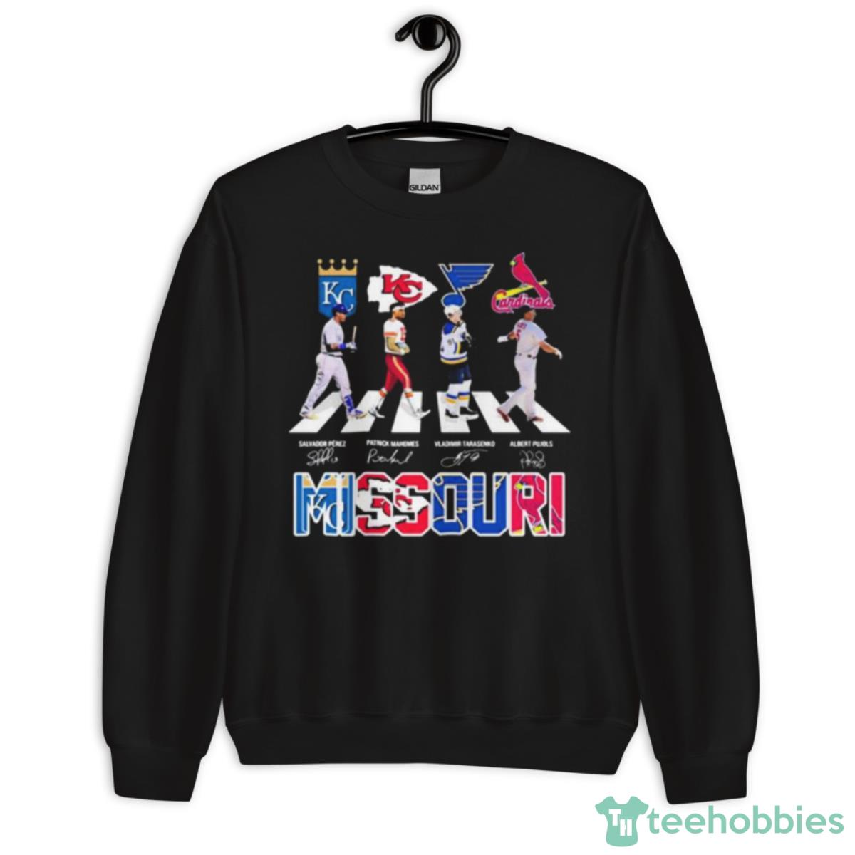 Missouri Teams Sport Salvador Perez Patrick Mahomes Vladimir Tarasenko And Albert Pujols Signature Shirt - Unisex Crewneck Sweatshirt