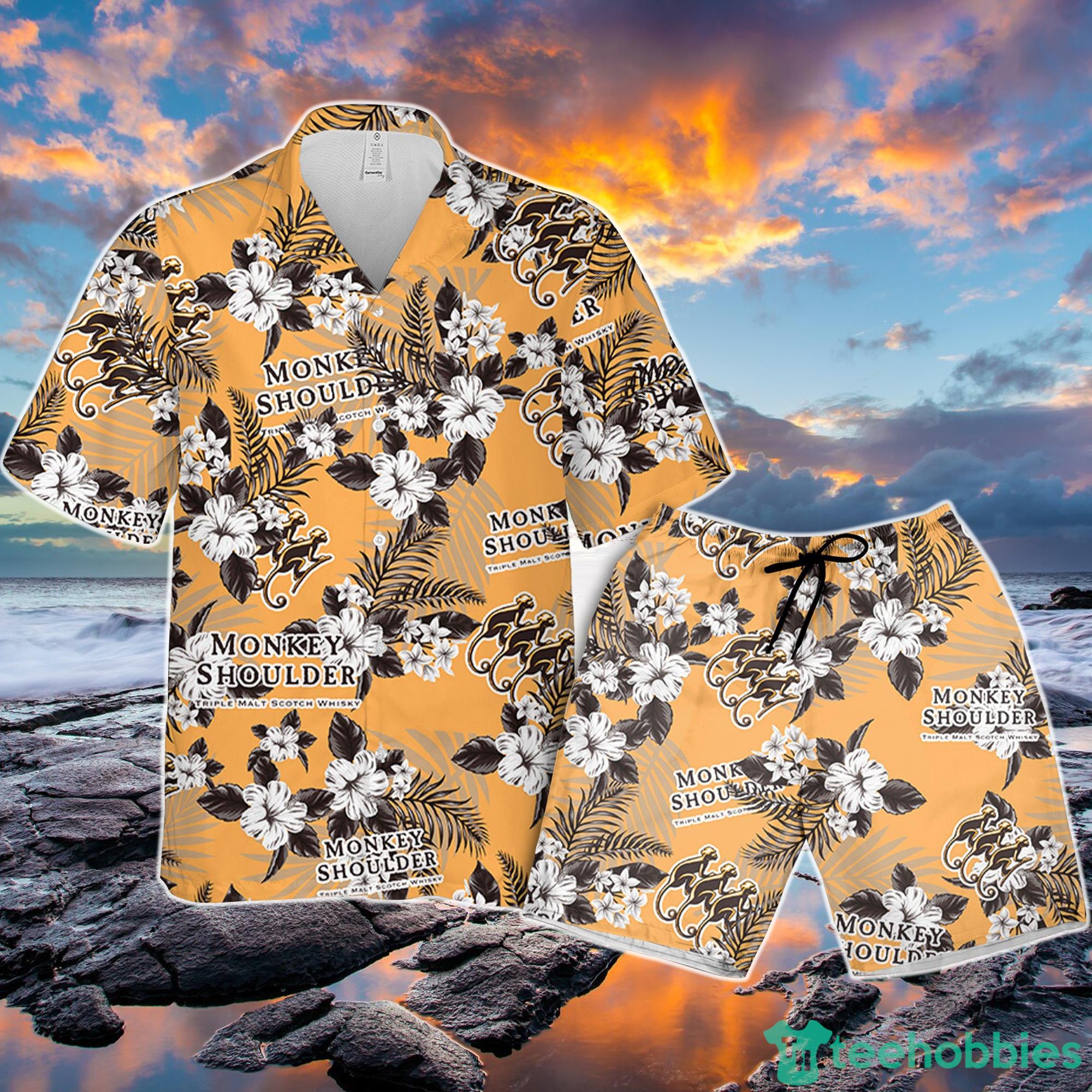 Monkey Shoulder Whiskey Hawaiian Flowers Pattern Shirt Tropical Aloha Gift For Him And Her Product Photo 1