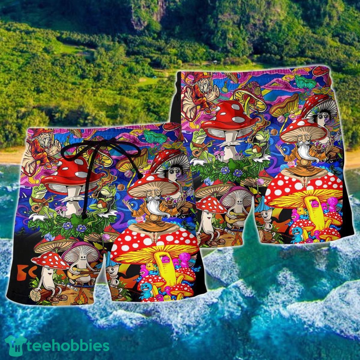 Mushroom Happy Together Hippie Colorful Summer Beach Hawaii Shorts image Mushroom Happy Together Hippie Colorful Summer Beach Hawaii Shorts Product Photo 2