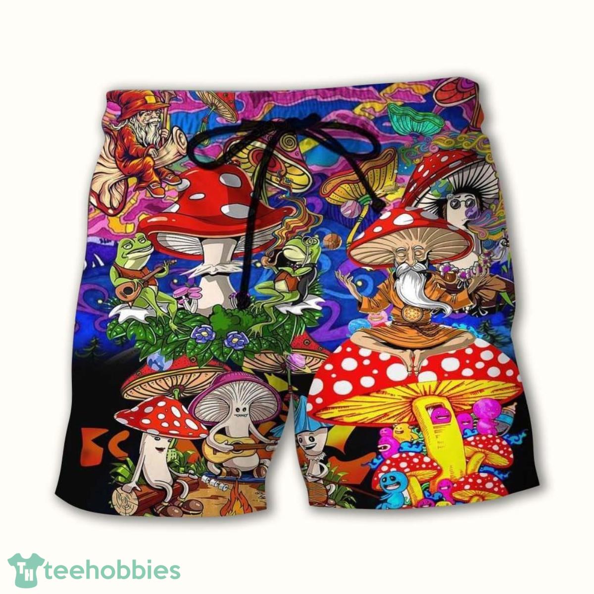 Mushroom Happy Together Hippie Colorful Summer Beach Hawaii Shorts Product Photo 1 Mushroom Happy Together Hippie Colorful Summer Beach Hawaii Shorts Product Photo 1