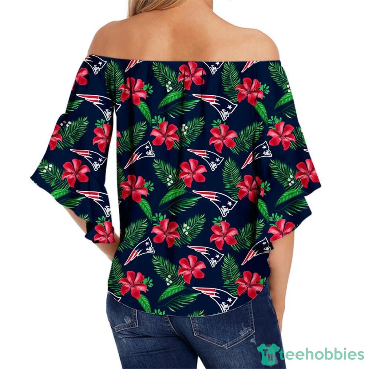 New England Patriot Shirt Womens Floral Printed Strapless Short Sleeve Product Photo 2
