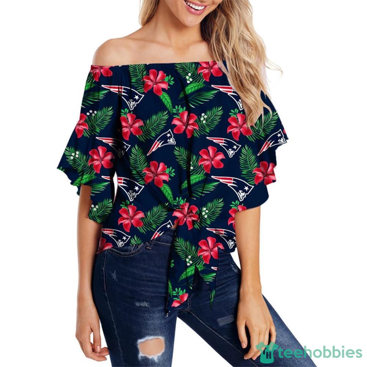 New England Patriot Shirt Womens Floral Printed Strapless Short Sleeve Product Photo 1