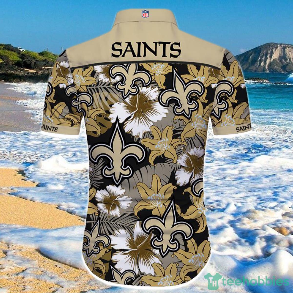New Orleans Saints Hawaiian Shirt Tropical Flower Short Sleeve Product Photo 2