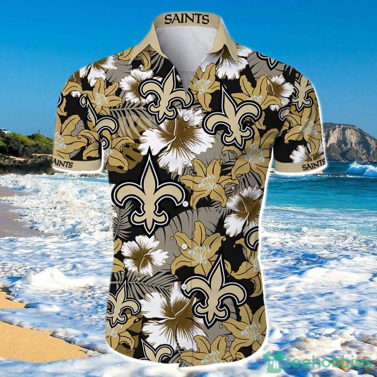 New Orleans Saints Hawaiian Shirt Tropical Flower Short Sleeve Product Photo 1