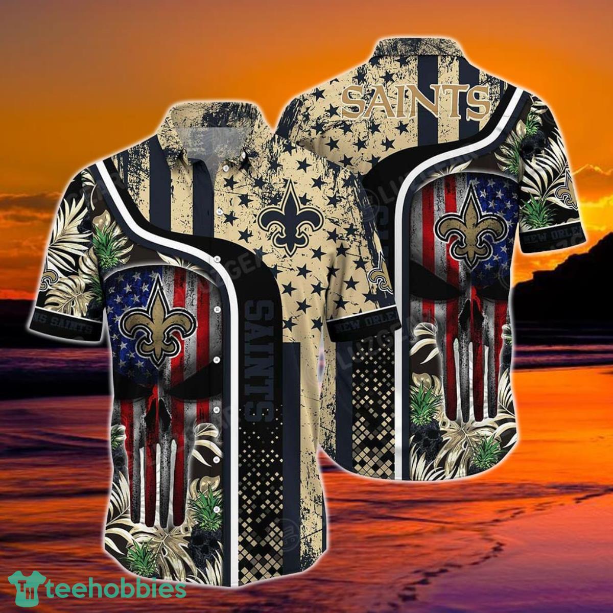 New Orleans Saints NFL Hawaiian Shirt Graphic Tropical Pattern Skull Punisher 3D Printed Best Gift For Fans Product Photo 1