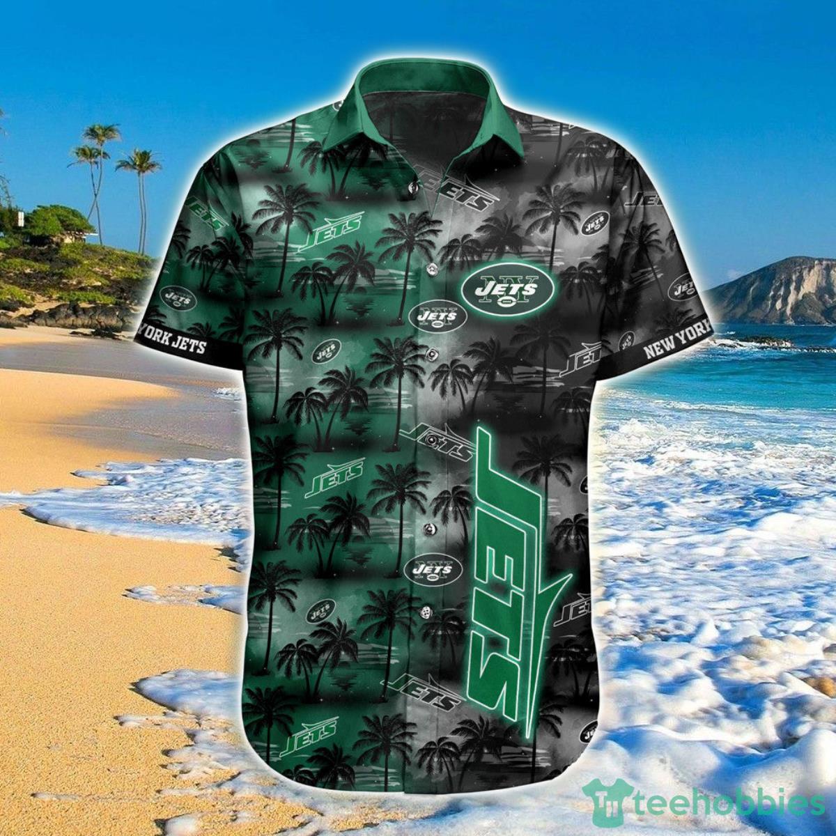 New York Jets Hawaiian Shirt Palm Tree Pattern Product Photo 1