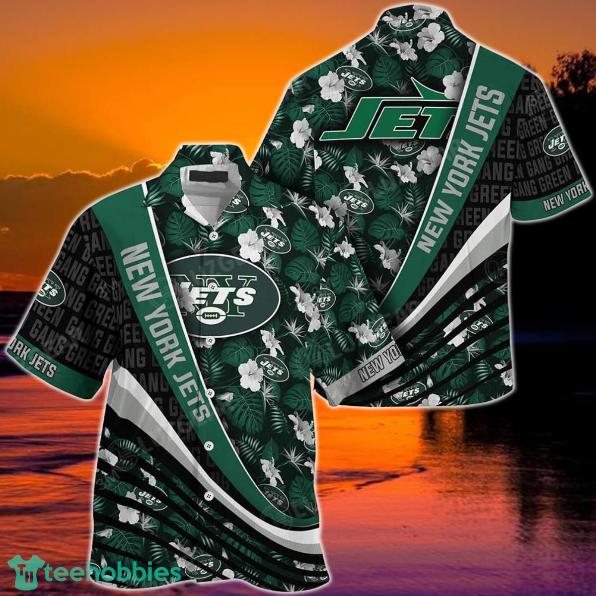 New York Jets NFL Football With Tropical Flower Pattern Hawaiian Shirt For Fans Product Photo 1