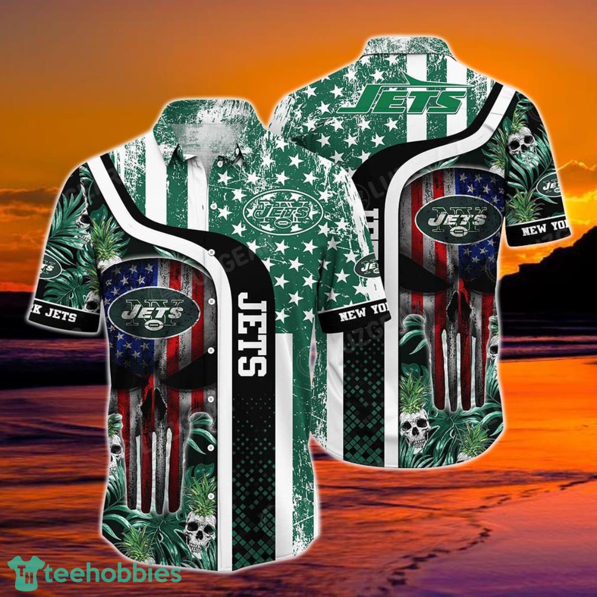 New York Jets NFL Hawaiian Shirt Graphic Tropical Pattern Skull Punisher 3D Printed Best Gift For Fans Product Photo 1