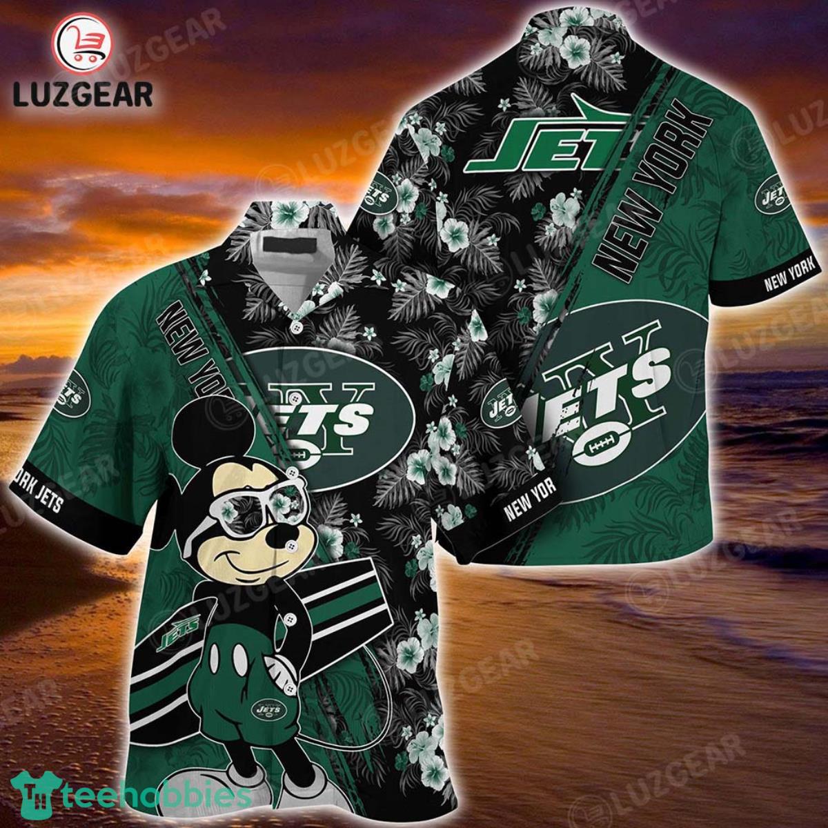 New York Jets NFL Hawaiian Shirt Mickey Print Floral Pattern This Summer For Sports Fans Product Photo 1