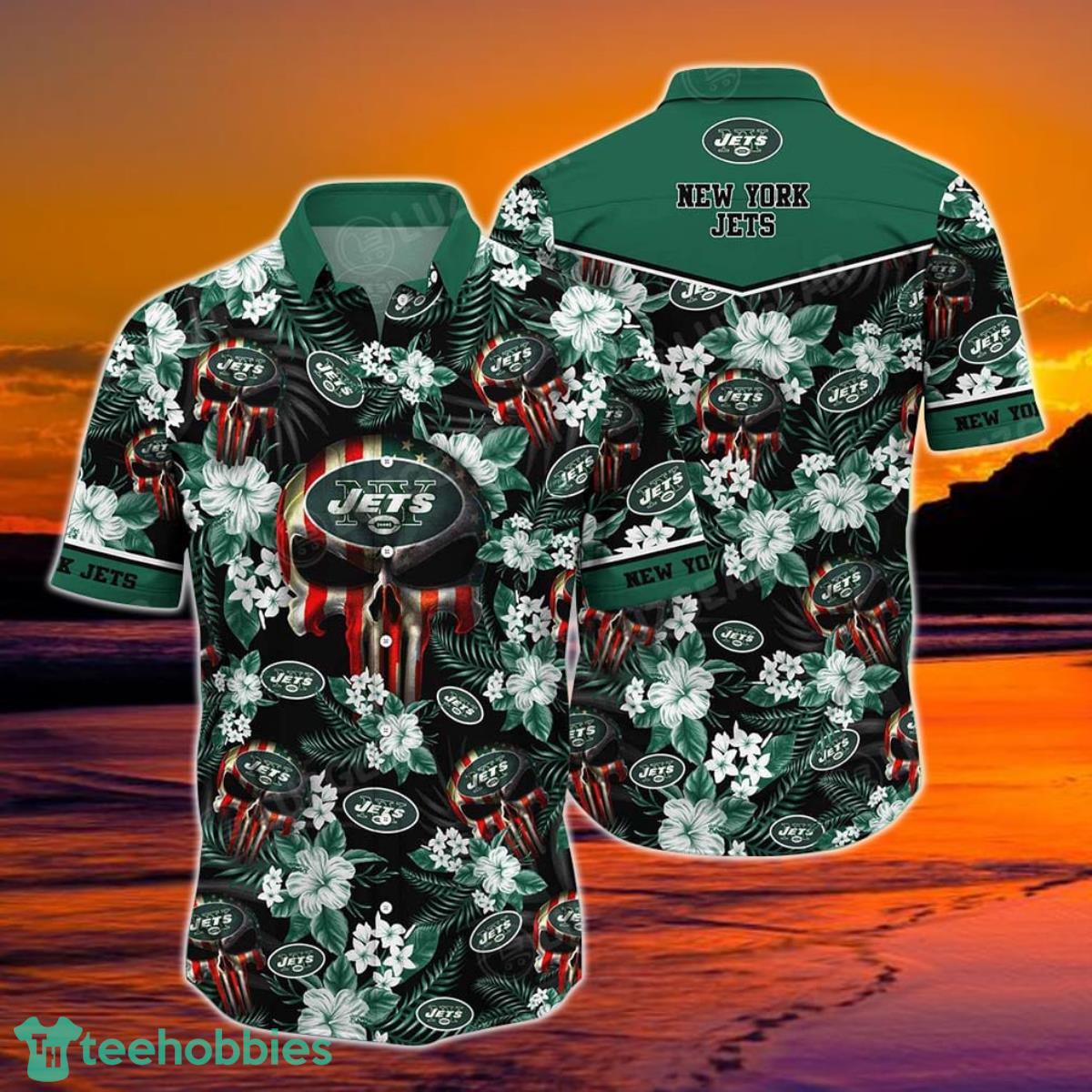 New York Jets NFL Hawaiian Shirt Skull Punisher Printed 3D New Trend Summer For Your Loved Ones Product Photo 1