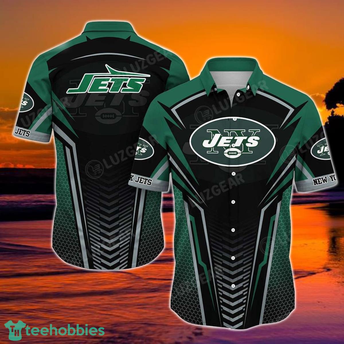 New York Jets NFL Team Football Beach Shirt Summer Button Down Hawaiian Shirt Best Fan Ever Product Photo 1