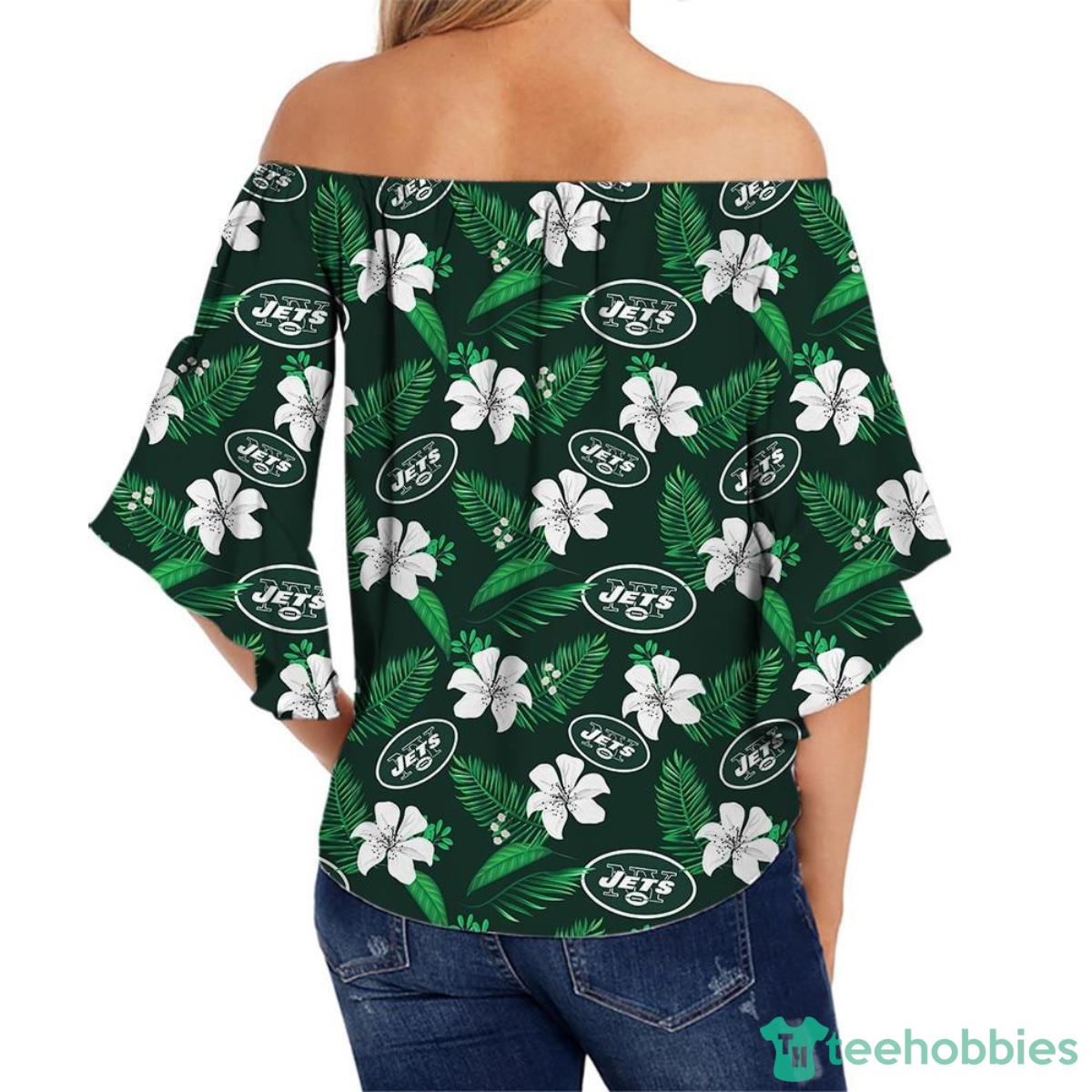 New York Jets Shirt Womens Floral Printed Strapless Short Sleeve Product Photo 2